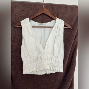 Abercrombie Linen-Blend Wide Strap Top White Size Small